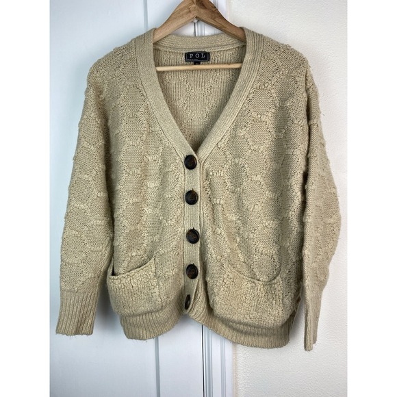 POL Sweaters - POL Women's M Tan Boxy V-Neck Button Up Boho Cardigan Sweater